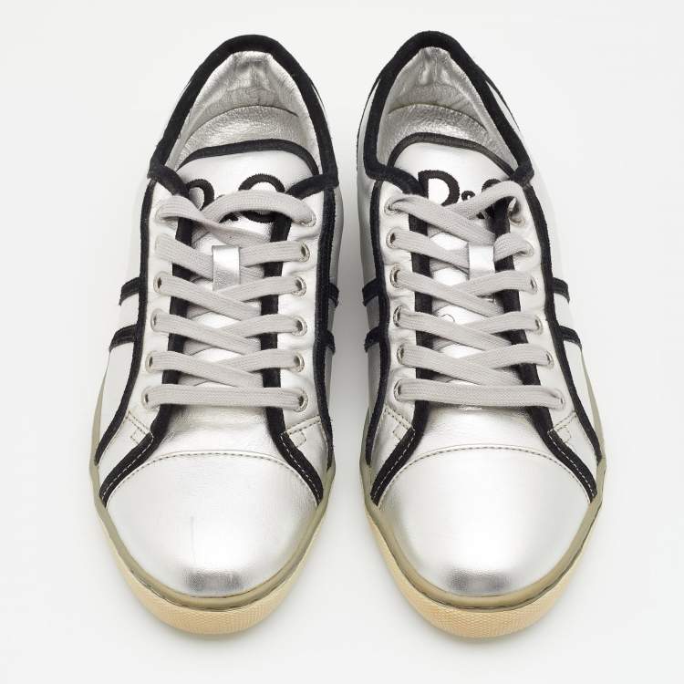 Pre Owned Dolce & Gabbana Silver Leather Low Top  Sneakers Size 39