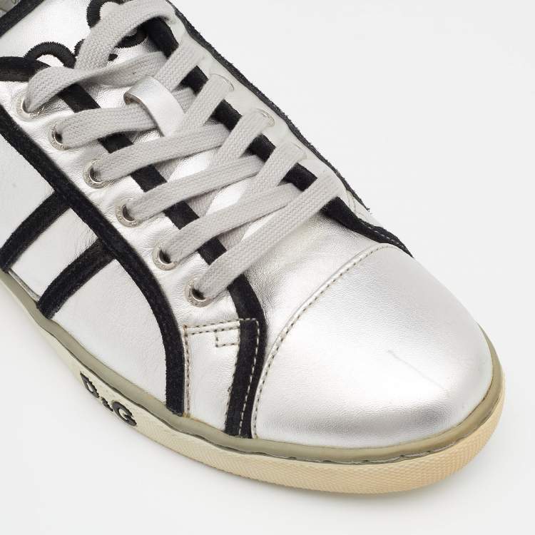 Pre Owned Dolce & Gabbana Silver Leather Low Top  Sneakers Size 39