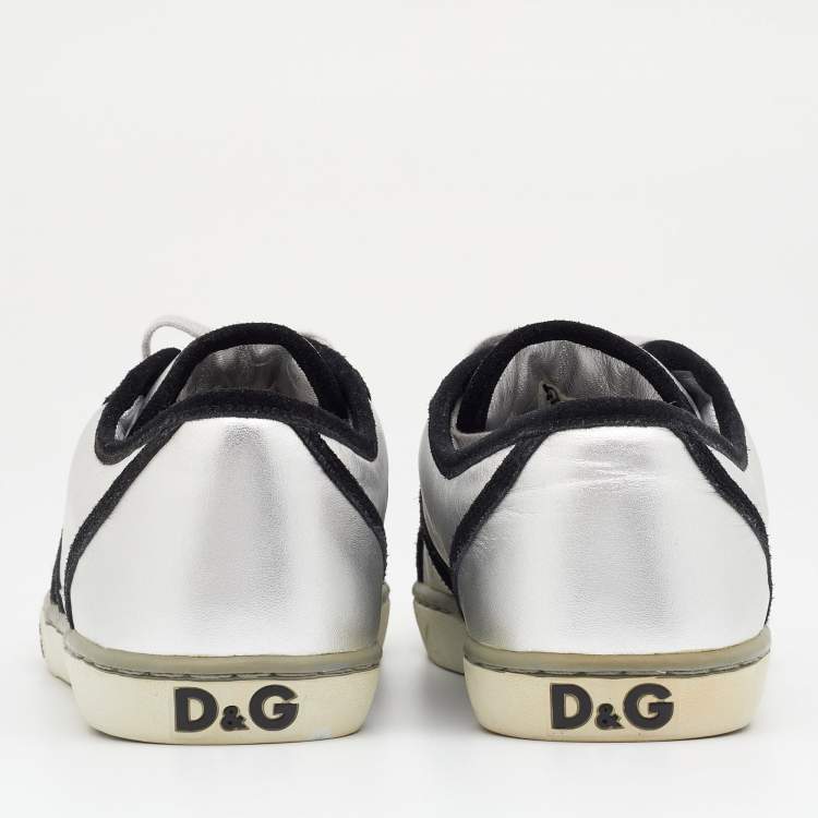 Pre Owned Dolce & Gabbana Silver Leather Low Top  Sneakers Size 39