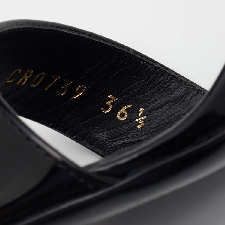 Pre Owned Dolce & Gabbana Black Patent Leather Keira Baroque Logo Ankle Strap Sandals Size 36.5