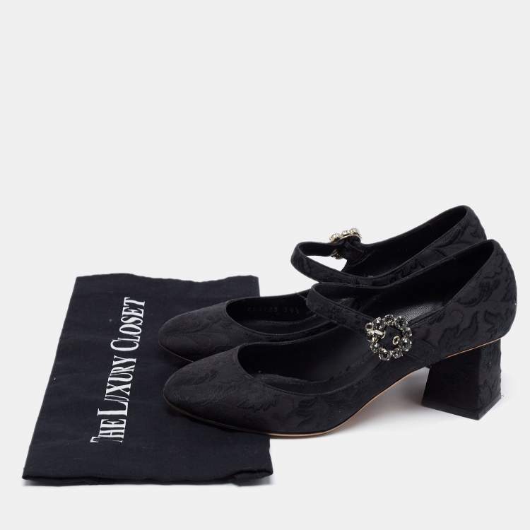 Pre Owned Dolce & Gabbana Black Brocade Fabric Mary Jane Pumps Size 39.5