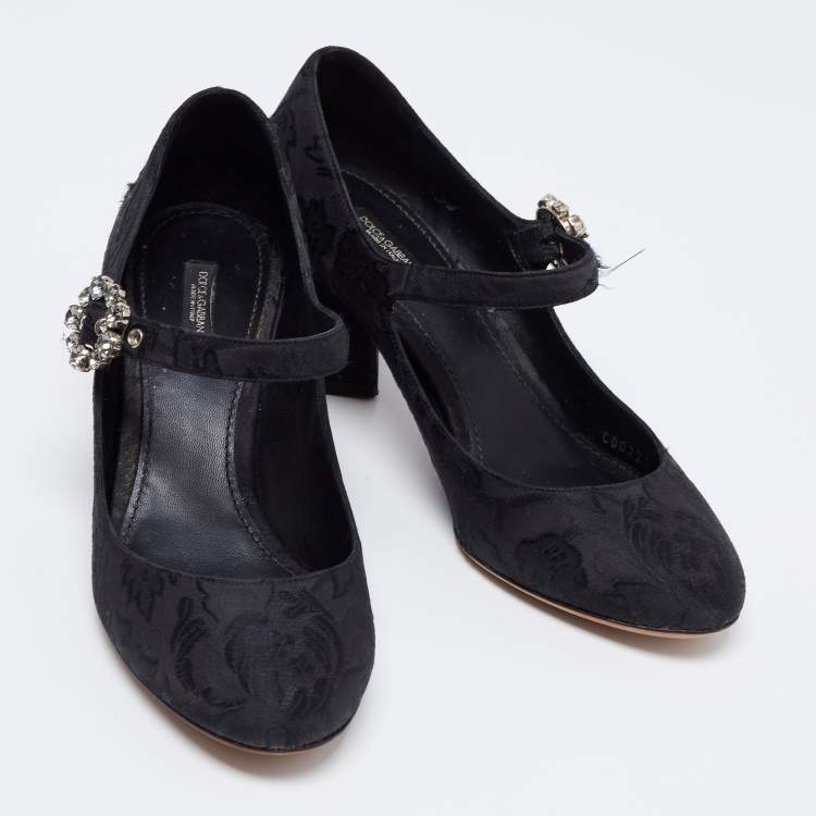 Pre Owned Dolce & Gabbana Black Brocade Fabric Mary Jane Pumps Size 39.5