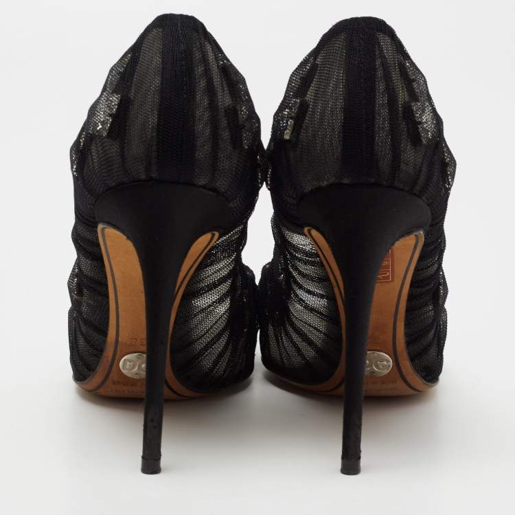 مملوكة مسبقًا Dolce & Gabbana Black Net Crystal Embellished Peep-Toe Pumps Size 38 