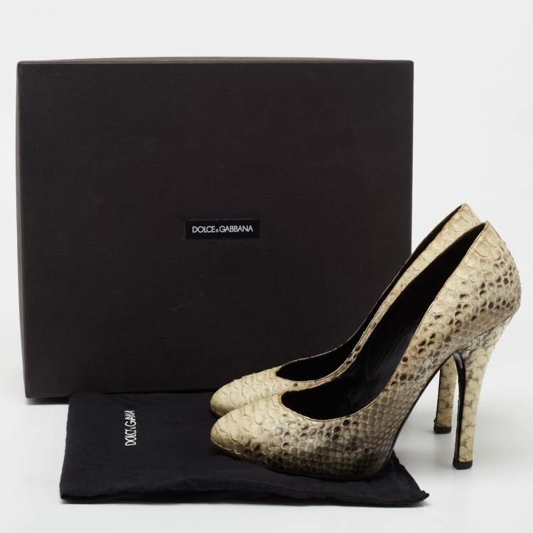 Pre Owned Dolce & Gabbana Beige/Brown Python Leather Pumps Size 37.5