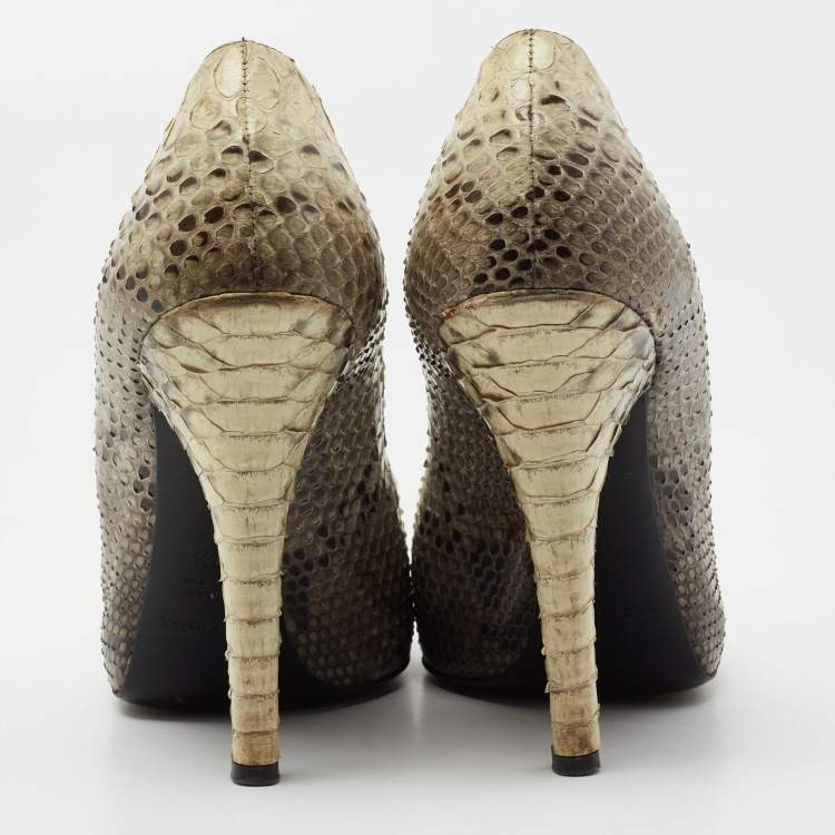 Pre Owned Dolce & Gabbana Beige/Brown Python Leather Pumps Size 37.5
