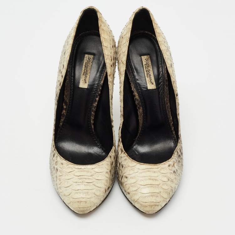 Pre Owned Dolce & Gabbana Beige/Brown Python Leather Pumps Size 37.5
