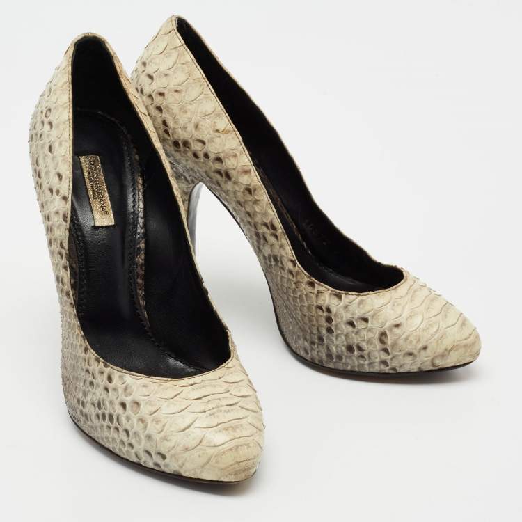 Pre Owned Dolce & Gabbana Beige/Brown Python Leather Pumps Size 37.5