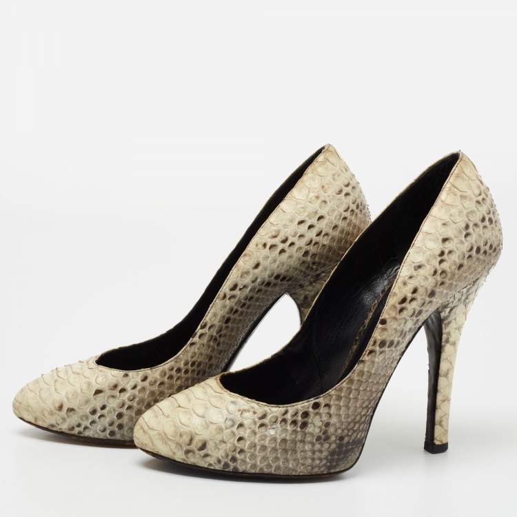 Pre Owned Dolce & Gabbana Beige/Brown Python Leather Pumps Size 37.5