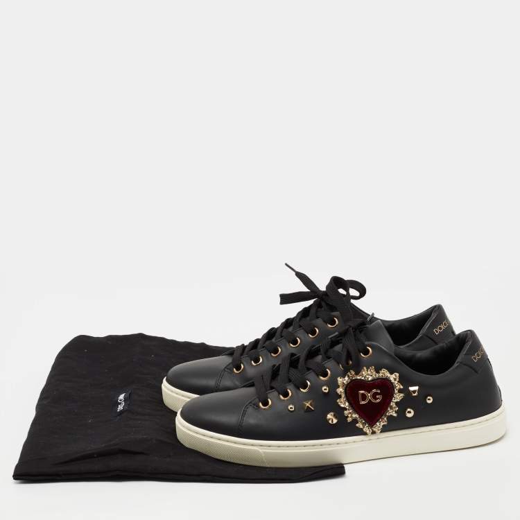 Pre Owned Dolce & Gabbana Black Leather DG Heart Low-Top Sneakers Size 38