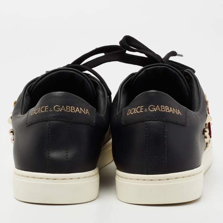 Pre Owned Dolce & Gabbana Black Leather DG Heart Low-Top Sneakers Size 38