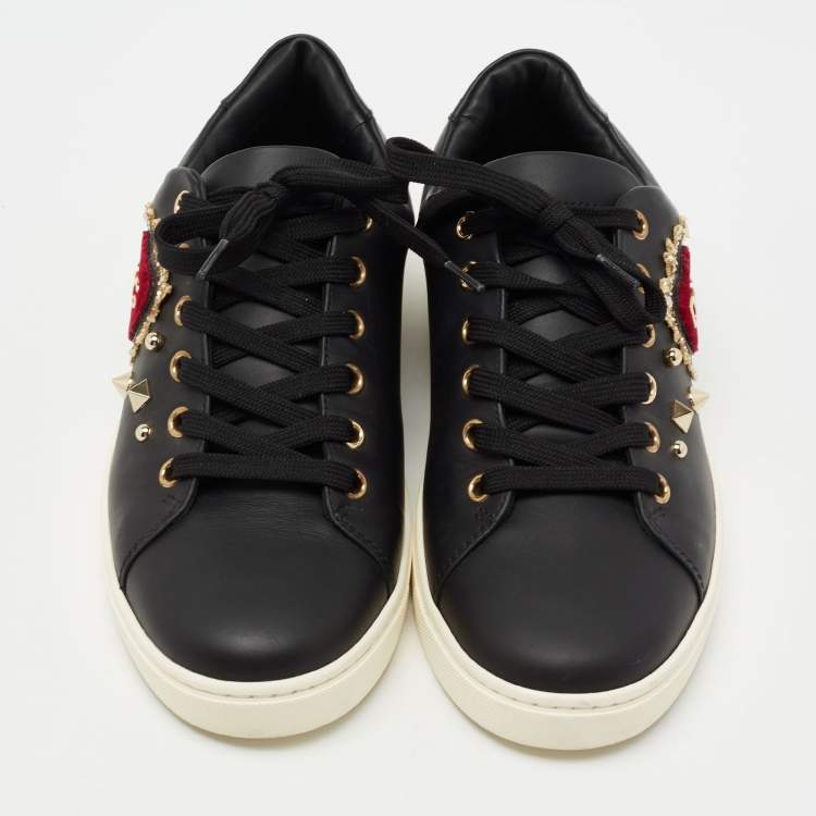 Pre Owned Dolce & Gabbana Black Leather DG Heart Low-Top Sneakers Size 38