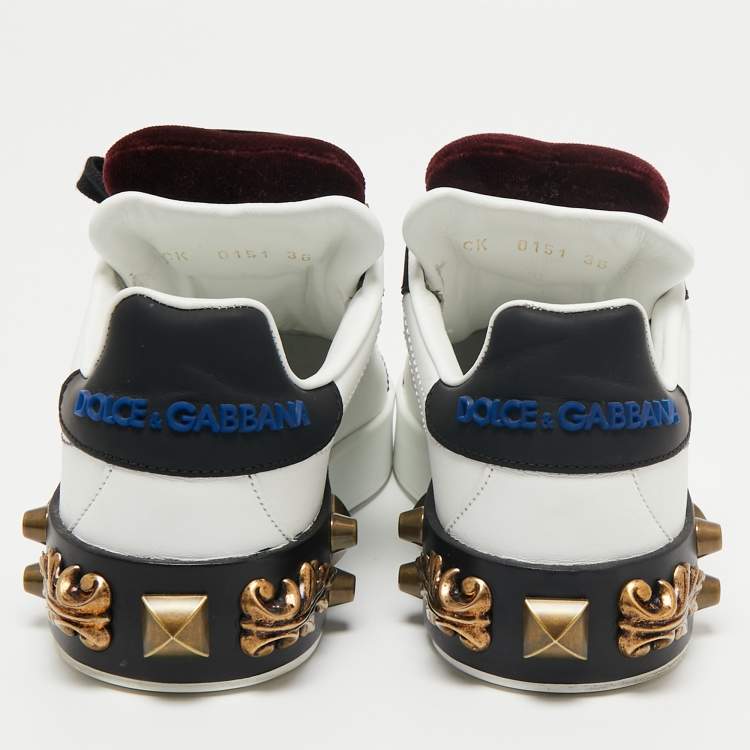Pre Owned Dolce & Gabbana White Leather Heart And Stud Embellished Portofino Sneakers Size 36