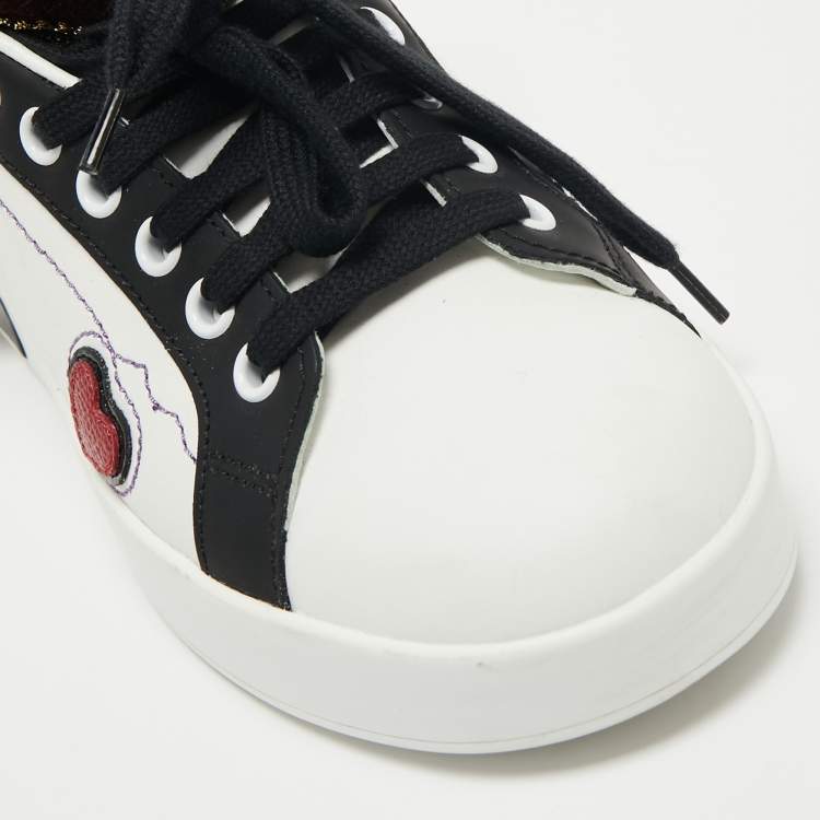 Pre Owned Dolce & Gabbana White Leather Heart And Stud Embellished Portofino Sneakers Size 36