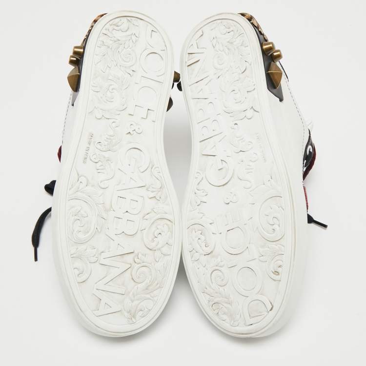 Pre Owned Dolce & Gabbana White Leather Heart And Stud Embellished Portofino Sneakers Size 36