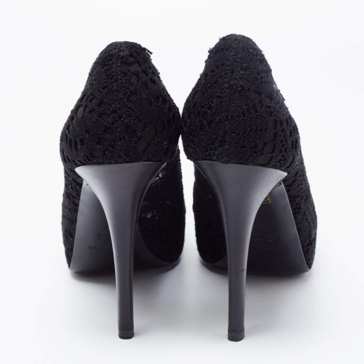 Pre Owned Dolce & Gabbana Black Lace Embellished Peep Toe Pumps Size 38