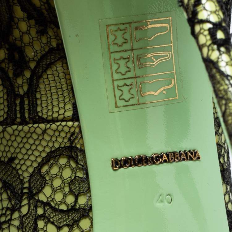 Pre Owned Dolce & Gabbana Black/Green Chantilly Lace and Patent Leather Pointed Toe Pumps Size 40