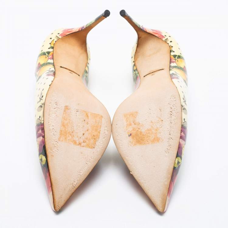 Pre Owned Dolce & Gabbana Multicolor Floral Printed Patent Leather Pointed Toe Pumps Size 40