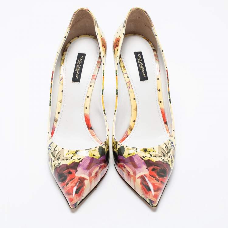 Pre Owned Dolce & Gabbana Multicolor Floral Printed Patent Leather Pointed Toe Pumps Size 40