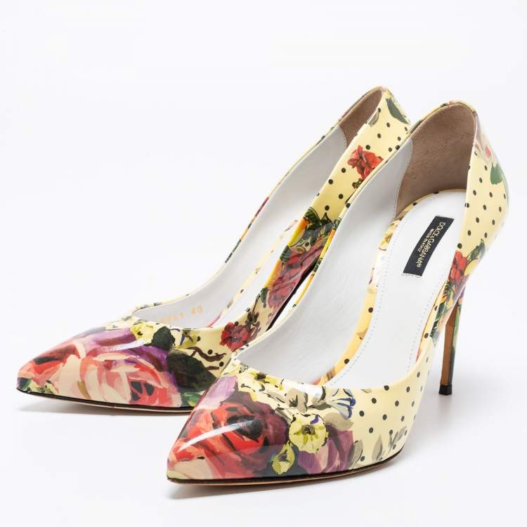Pre Owned Dolce & Gabbana Multicolor Floral Printed Patent Leather Pointed Toe Pumps Size 40