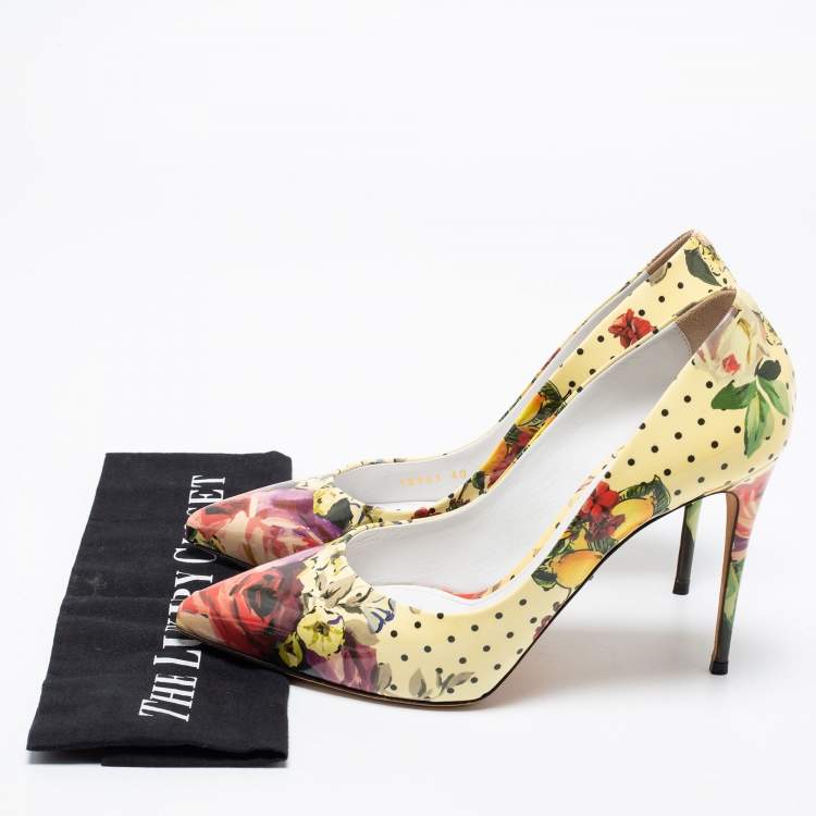 Pre Owned Dolce & Gabbana Multicolor Floral Printed Patent Leather Pointed Toe Pumps Size 40