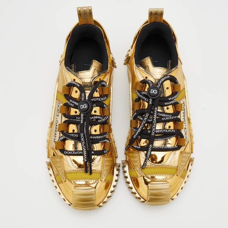 Pre Owned Dolce & Gabbana Gold Leather And Nylon Ns1 Low Top Sneakers Size 38