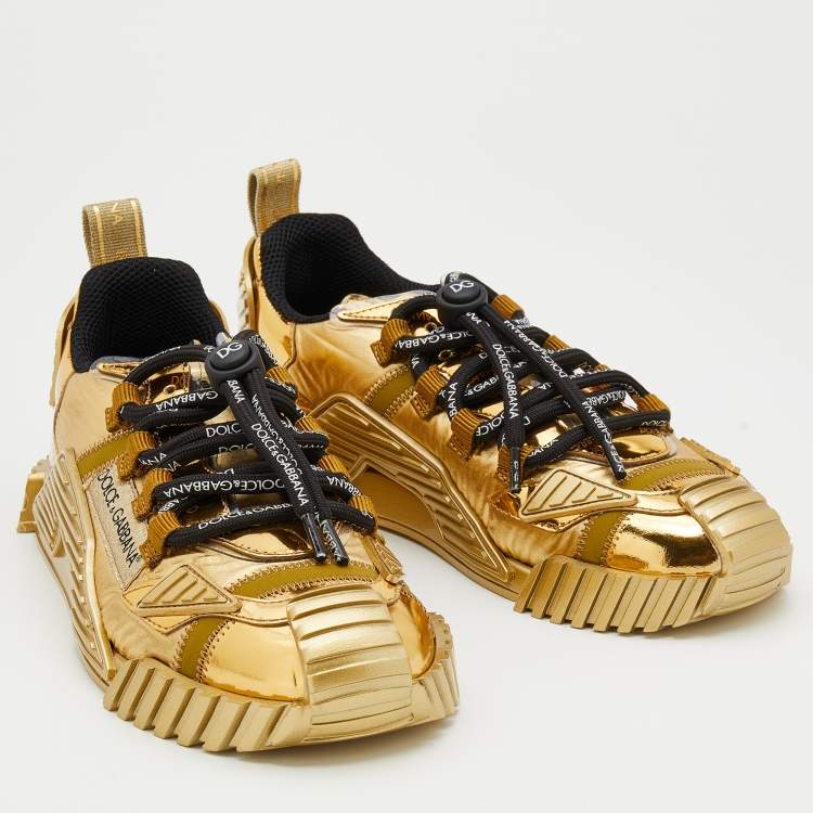 Pre Owned Dolce & Gabbana Gold Leather And Nylon Ns1 Low Top Sneakers Size 38