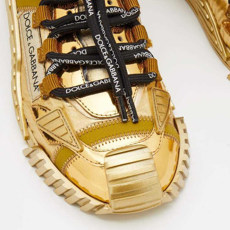 Pre Owned Dolce & Gabbana Gold Leather And Nylon Ns1 Low Top Sneakers Size 38