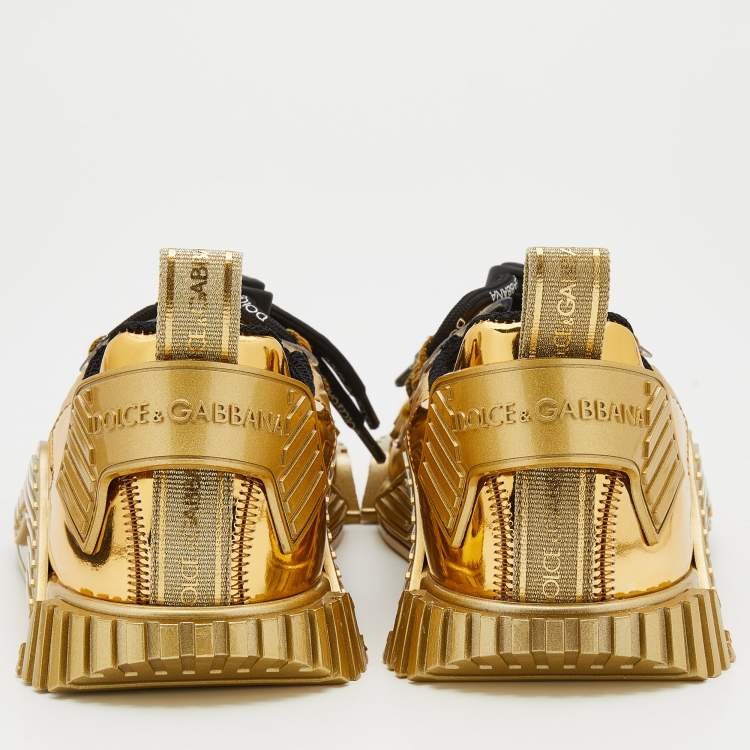 Pre Owned Dolce & Gabbana Gold Leather And Nylon Ns1 Low Top Sneakers Size 38