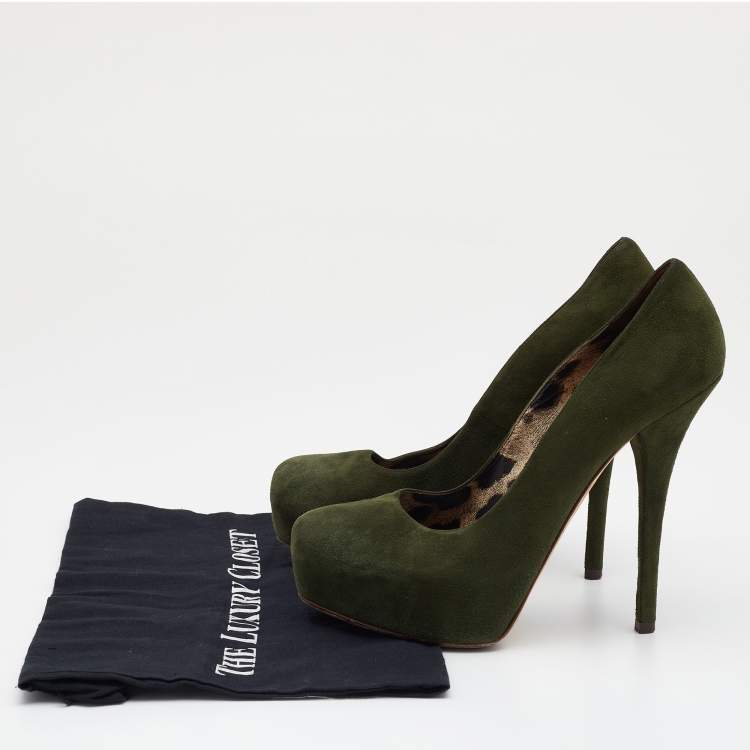 Pre Owned Dolce & Gabbana Green Suede Platform Pumps Size 38