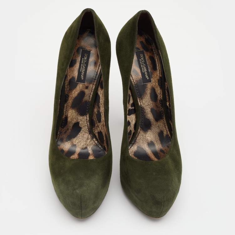 Pre Owned Dolce & Gabbana Green Suede Platform Pumps Size 38