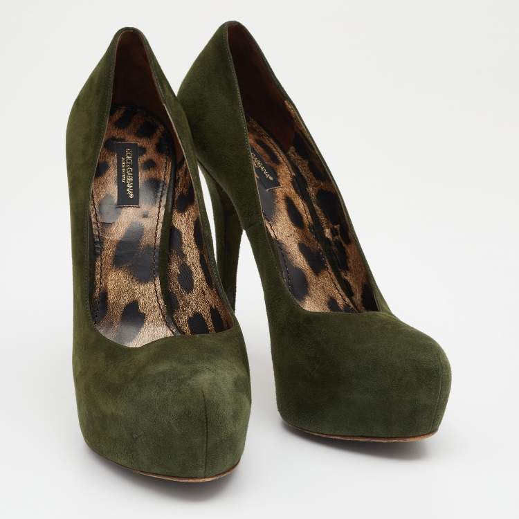 Pre Owned Dolce & Gabbana Green Suede Platform Pumps Size 38