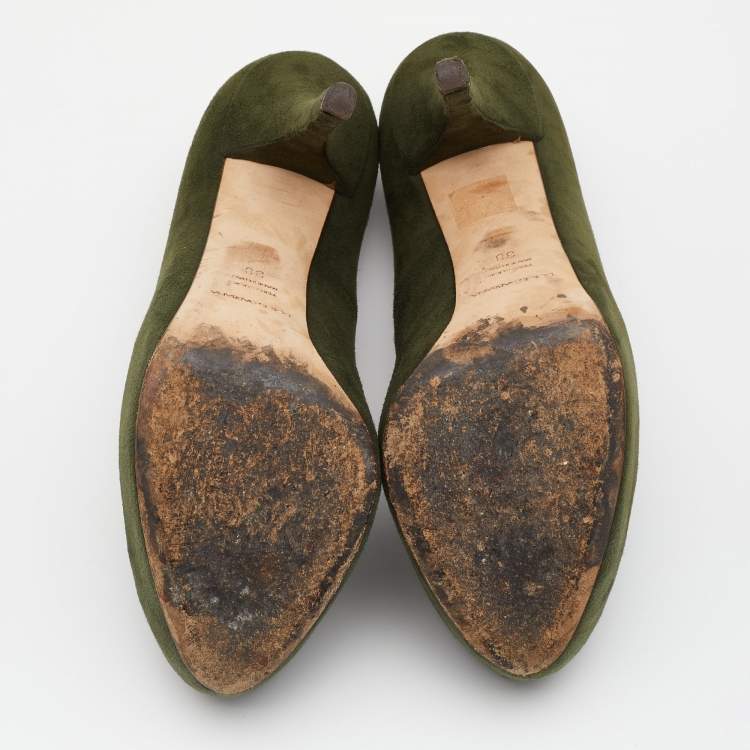 Pre Owned Dolce & Gabbana Green Suede Platform Pumps Size 38