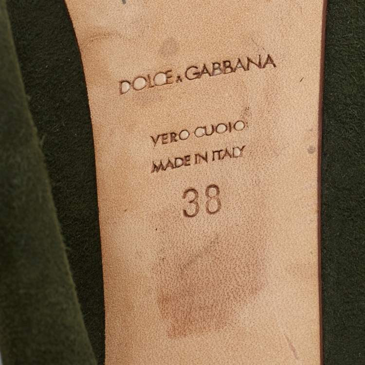 Pre Owned Dolce & Gabbana Green Suede Platform Pumps Size 38