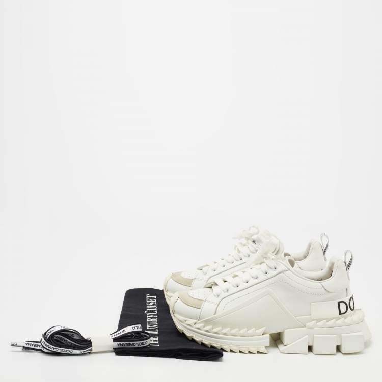 Pre Owned Dolce & Gabbana White Leather Super Queen Lace Up Sneakers  Size 37