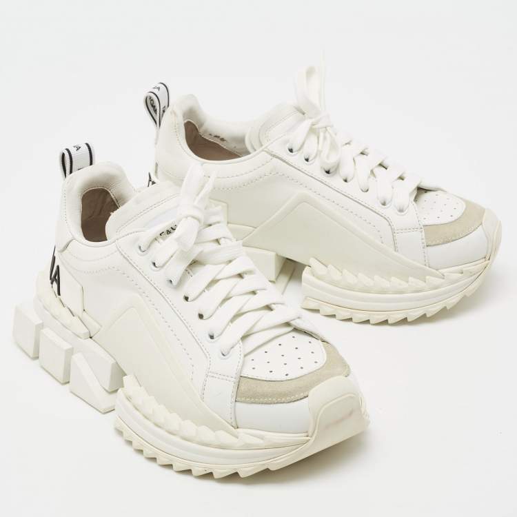 Pre Owned Dolce & Gabbana White Leather Super Queen Lace Up Sneakers  Size 37
