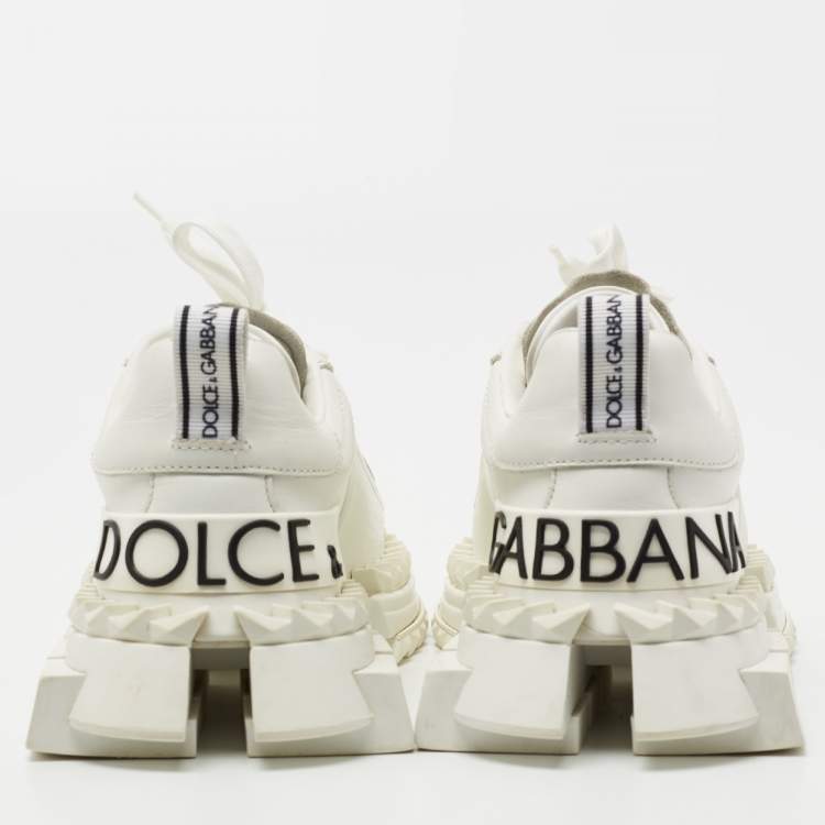 Pre Owned Dolce & Gabbana White Leather Super Queen Lace Up Sneakers  Size 37