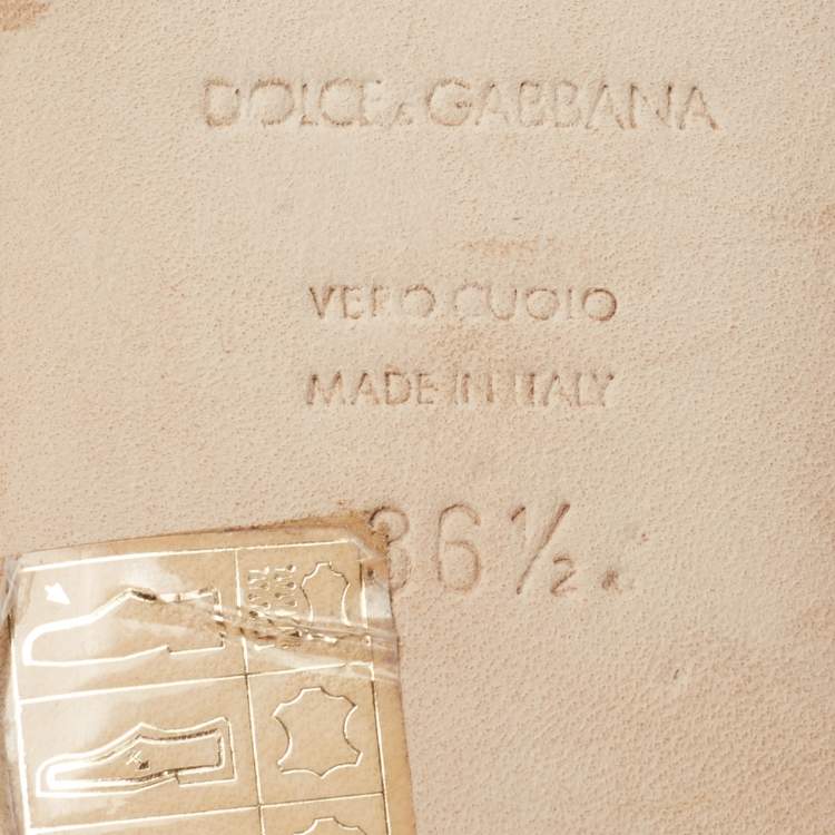 Pre Owned Dolce & Gabbana Silver Lizard Embossed Leather Flat Slides Size 36.5