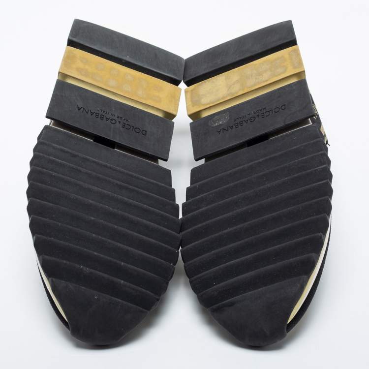 Pre Owned Dolce & Gabbana Black Knit Fabric Sorrento Logo Slip-On Sneakers Size 39