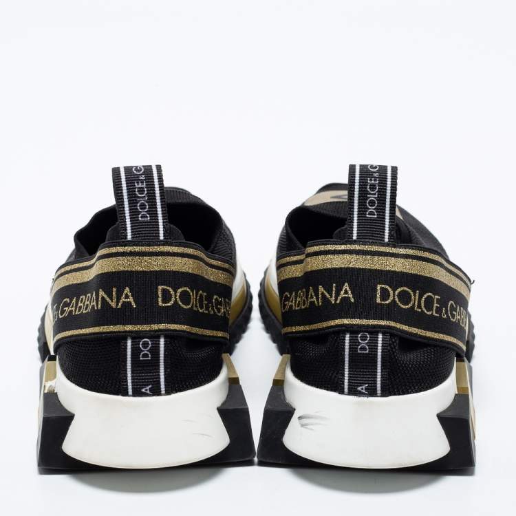 Pre Owned Dolce & Gabbana Black Knit Fabric Sorrento Logo Slip-On Sneakers Size 39