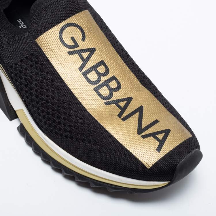Pre Owned Dolce & Gabbana Black Knit Fabric Sorrento Logo Slip-On Sneakers Size 39