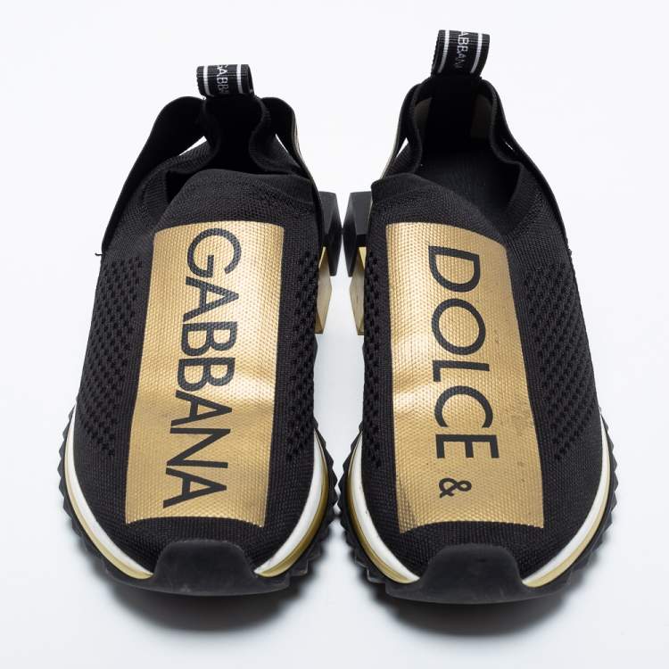 Pre Owned Dolce & Gabbana Black Knit Fabric Sorrento Logo Slip-On Sneakers Size 39