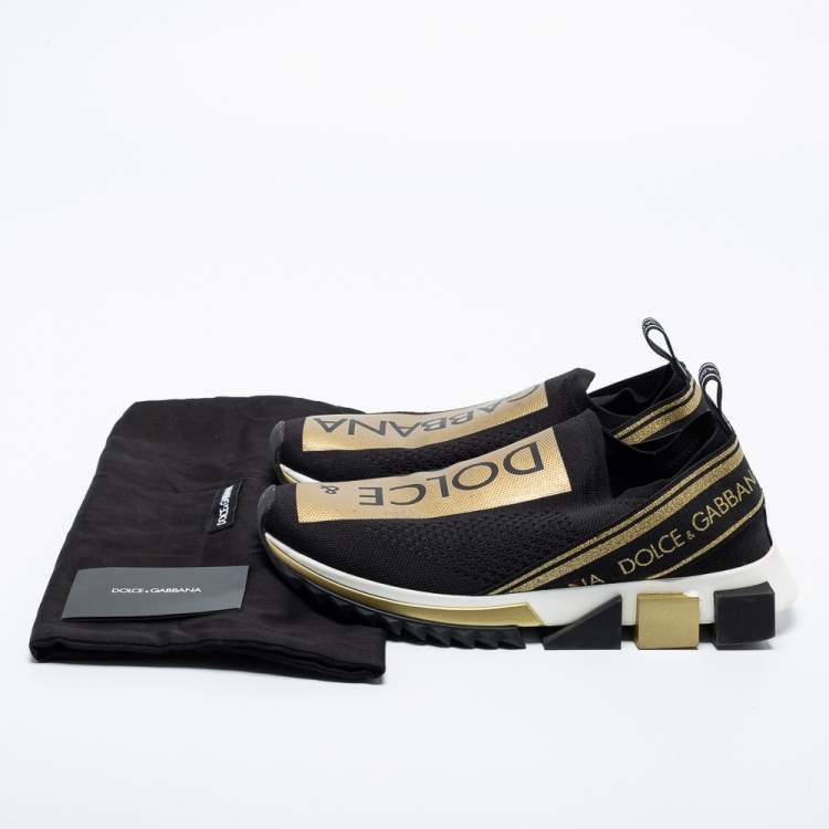 Pre Owned Dolce & Gabbana Black Knit Fabric Sorrento Logo Slip-On Sneakers Size 39
