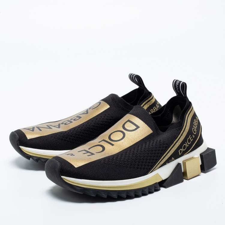 Dolce & Gabbana Black Knit Fabric Sorrento Logo Slip-On Sneakers