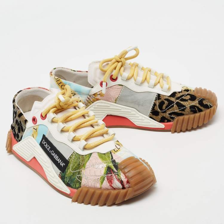 Pre Owned Dolce & Gabbana Multicolor Fabric and Leather Patchwork NS1 Low-Top Sneakers Size 41