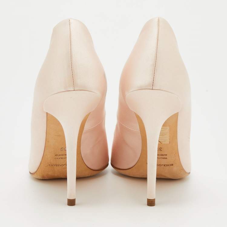Pre Owned Dolce & Gabbana Light Pink Satin Crystal Embellished Peep Toe Pumps Size 39