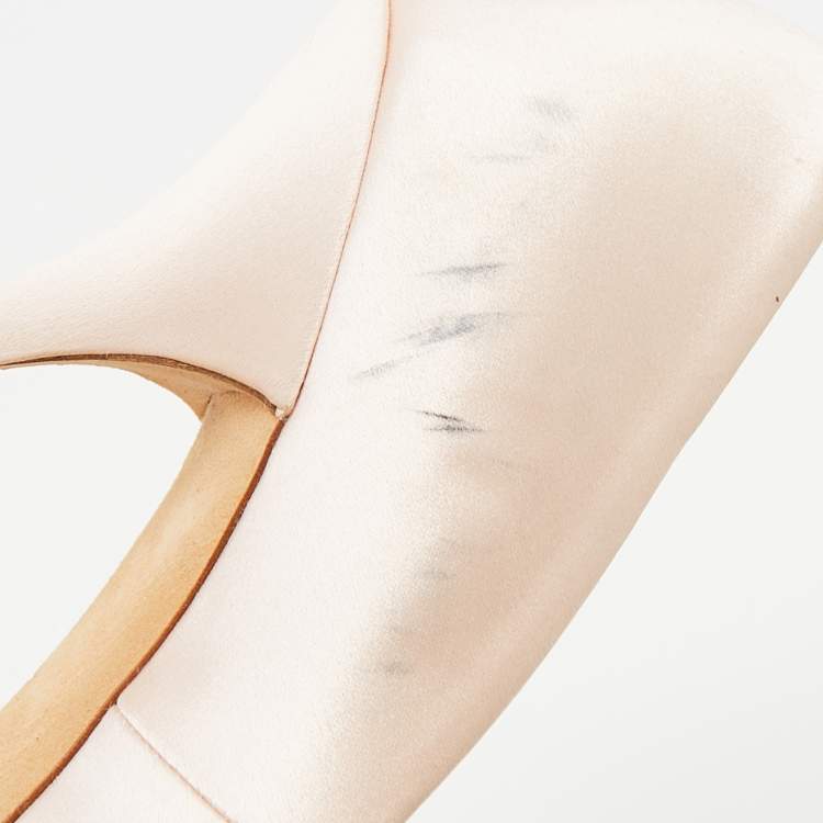 Pre Owned Dolce & Gabbana Light Pink Satin Crystal Embellished Peep Toe Pumps Size 39
