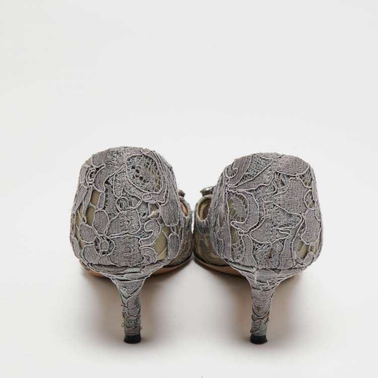 مملوكة مسبقًا Dolce & Gabbana Grey Lace Bellucci Pumps Size 35.5