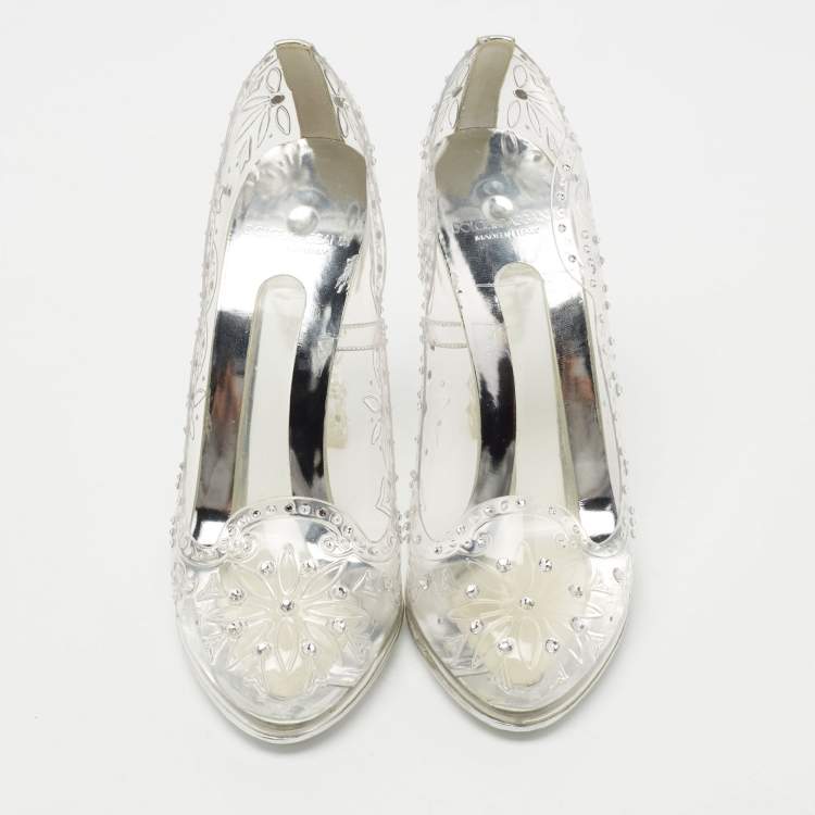 Pre Owned Dolce & Gabbana Transparent PVC Crystal Embellished Pumps Size 37