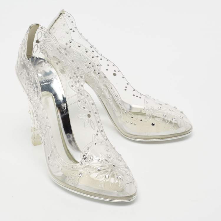 Pre Owned Dolce & Gabbana Transparent PVC Crystal Embellished Pumps Size 37
