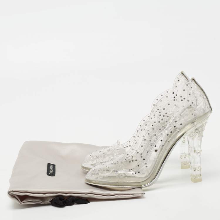 Pre Owned Dolce & Gabbana Transparent PVC Crystal Embellished Pumps Size 37